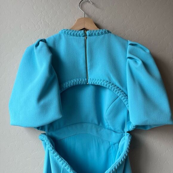 Rebecca Vallance Michelle Puff Sleeve Teal Blue Midi‎ Dress Size 10 - Picture 7 of 13